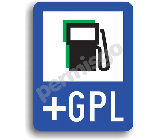 Semnul de circulație „Stație de alimentare cu carburanți inclusiv benzină fără plumb și gaz petrolier lichefiat”