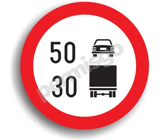 Semnul de circulație „Limitare de viteză diferențiată pe categorii de autovehicule”