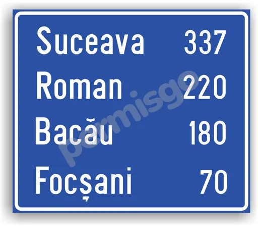 Semnul de circulație „Confirmarea direcției de mers spre localități mai importante și distanțele până la acestea”